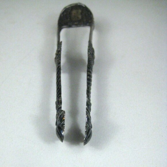 Antique Silver Ornate Sugar Tongs Floral Twisted Rope Design Cornucopia Urn - Picture 5 of 8